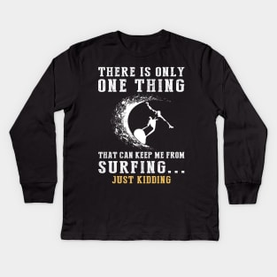 Surfing Waves and Laughter - Catch the Funny Swells! Kids Long Sleeve T-Shirt